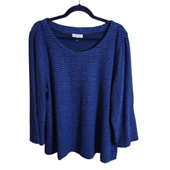 Habitat Black Blue Textured Wise 3/4 Sleeve Button Detail Lagonlook Top Size XL - Picture 1 of 6